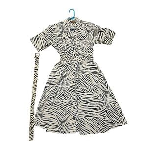 Hunter's Run Zebra Print Shirt Dress‎ Belted Button Front Women's Size 6